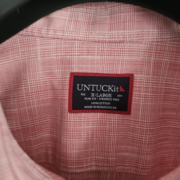 UNTUCKit Men's Casual Pinkish Red Plaid Slim Fit Button Down Shirt XL - Picture 2 of 5